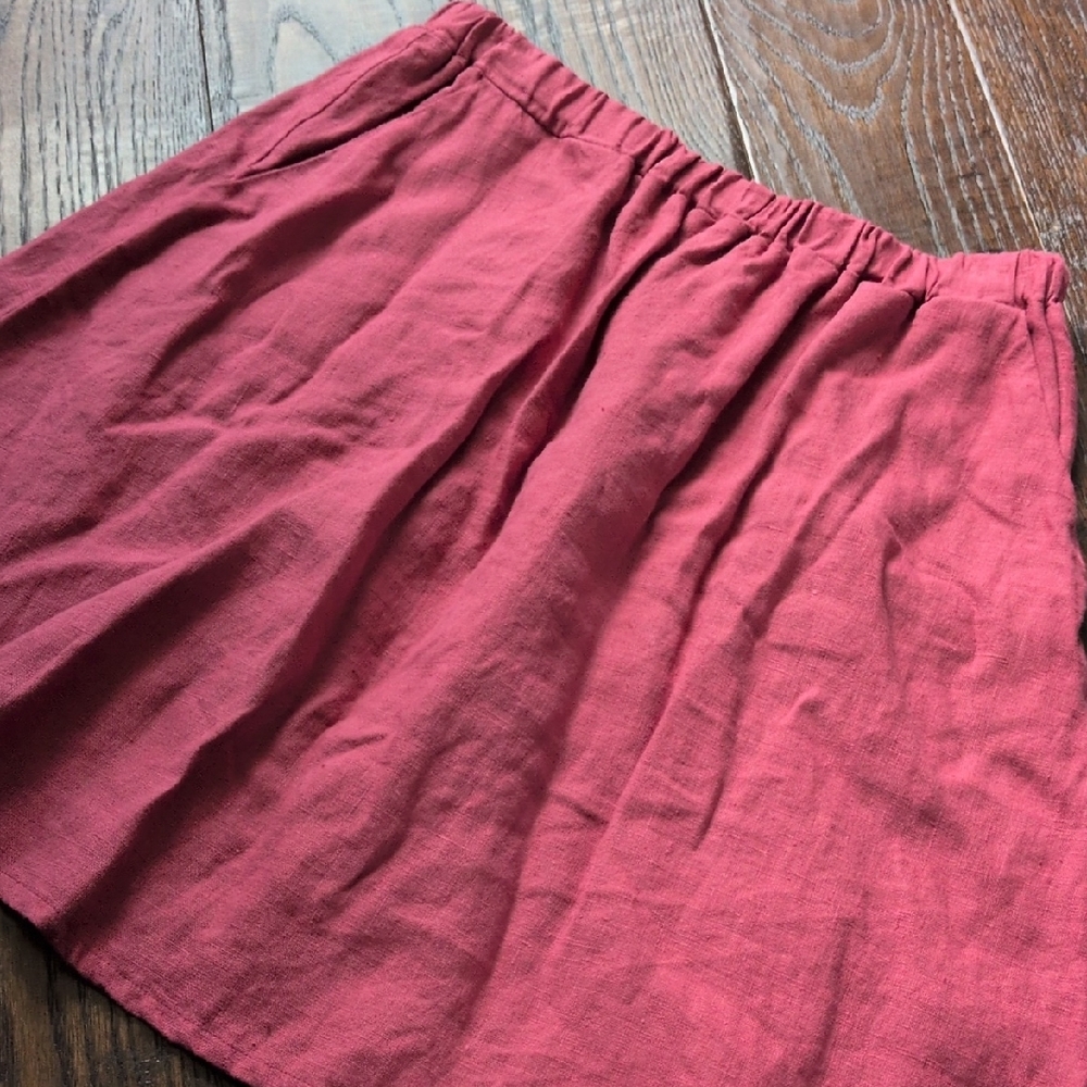 MEETRA LINEN I Raspberry Pull-On A-Linen Linen Maranon Short Skirt, M - Picture 2 of 10